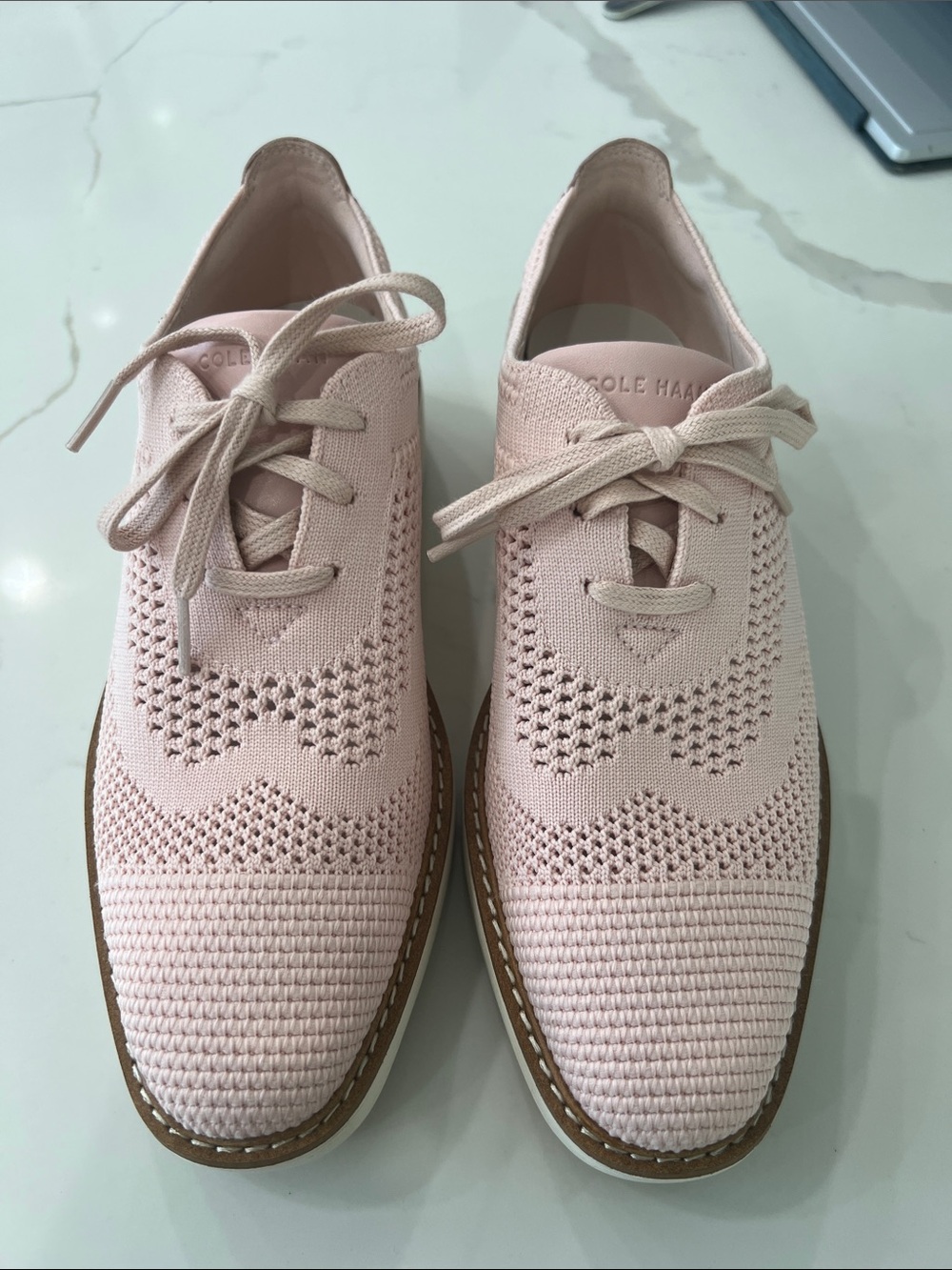 Cole Haan Light Pink Knit Lace-Up Oxfords